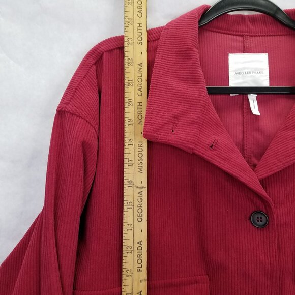 Avec Les Filles Cropped Corduroy Jacket Women XL Shacket Raspberry Red Button Up - Picture 14 of 16